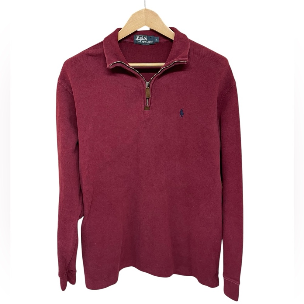 Polo Ralph Lauren‎ Red 1/4 Quarter Zip Sweater Mock Neck Mens Large